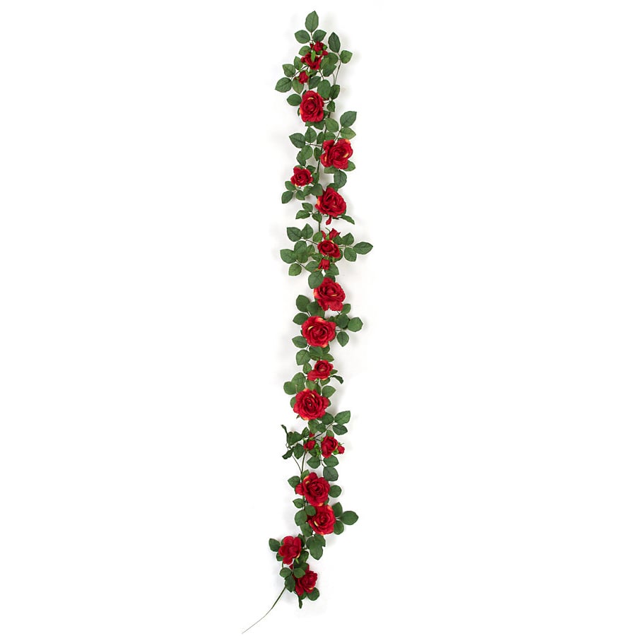 7' IFR Artificial Rose Flower Garland Red Floral Garland — Silks Are