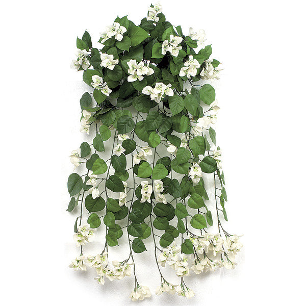 36" IFR Artificial Hanging Bougainvillea Flower Bush White — Silks Are