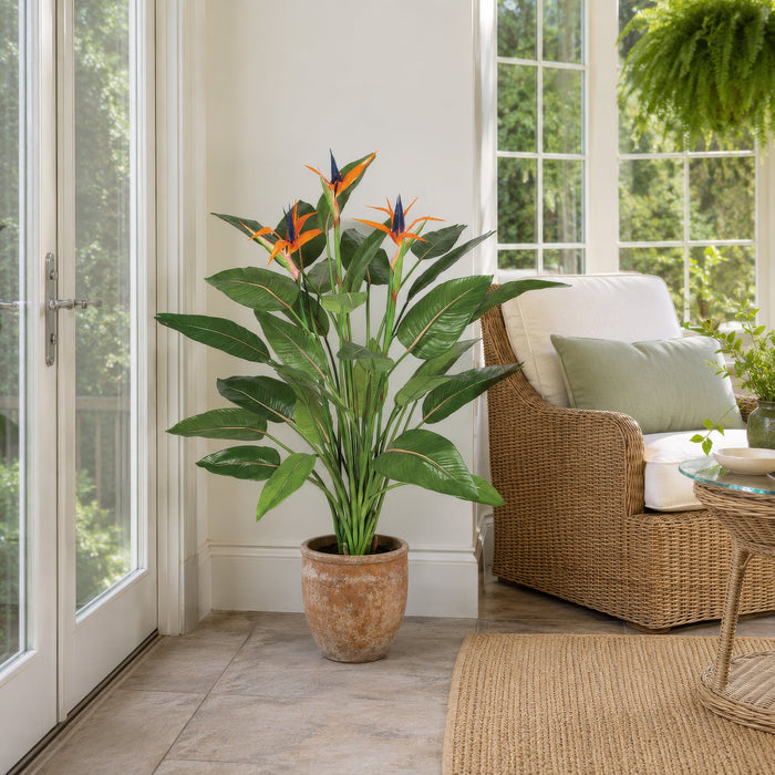 4'7" Flowering Bird Of Paradise Silk Plant w/Pot -Orange/Green - W130010