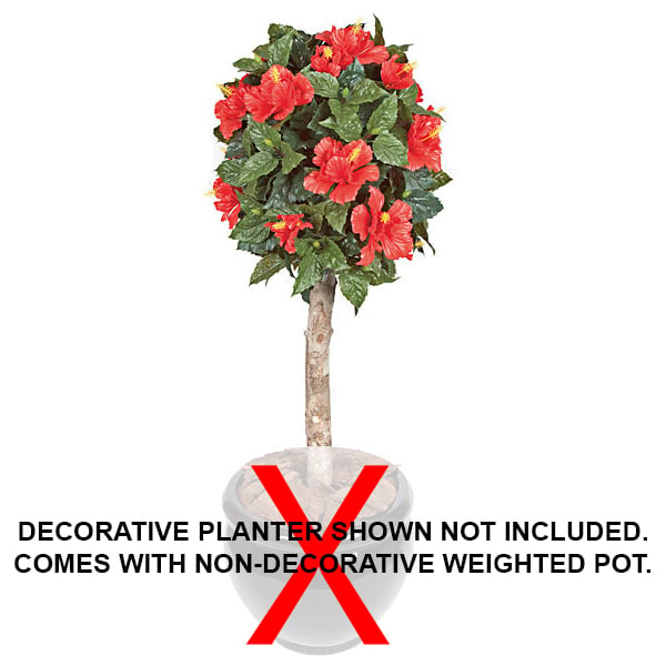 3'6" CUSTOM MADE UV-Proof Outdoor Artificial Hibiscus Flower Ball-Shaped Topiary w/Pot -Red - W130235