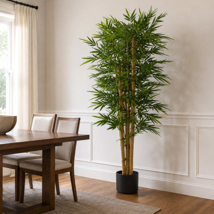 7' Thick & Thin Cane Silk Bamboo Tree w/Pot -1,664 Leaves -Green - W170300