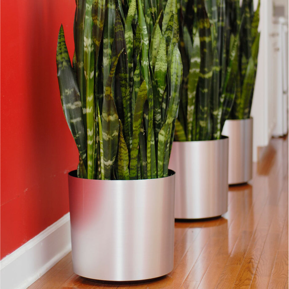 chrome indoor plant pots 10"Hx10.5"W to 18"Hx20"W Vista Metallic Floor Round Planter