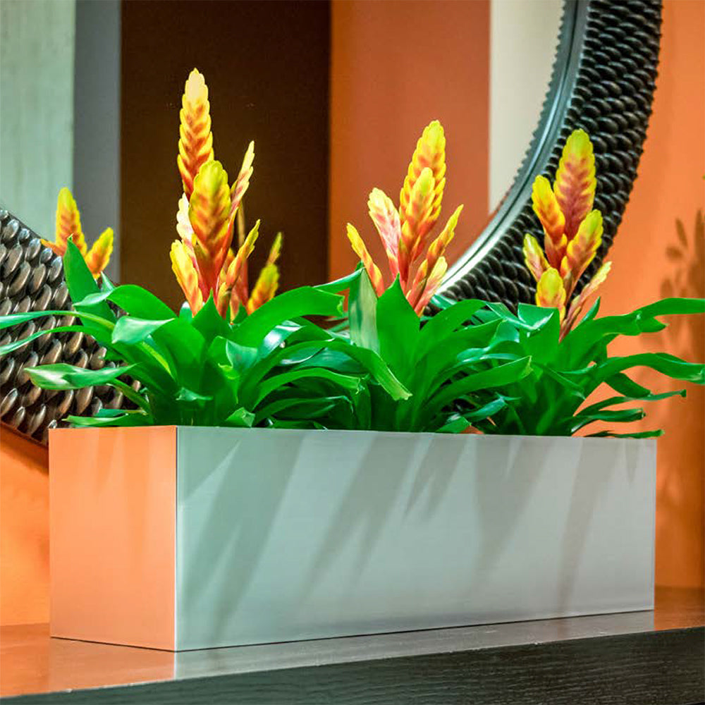 rectangular indoor planter box 7"Hx24"W to 7"Hx30"W Vista Metallic Rectangle Planter
